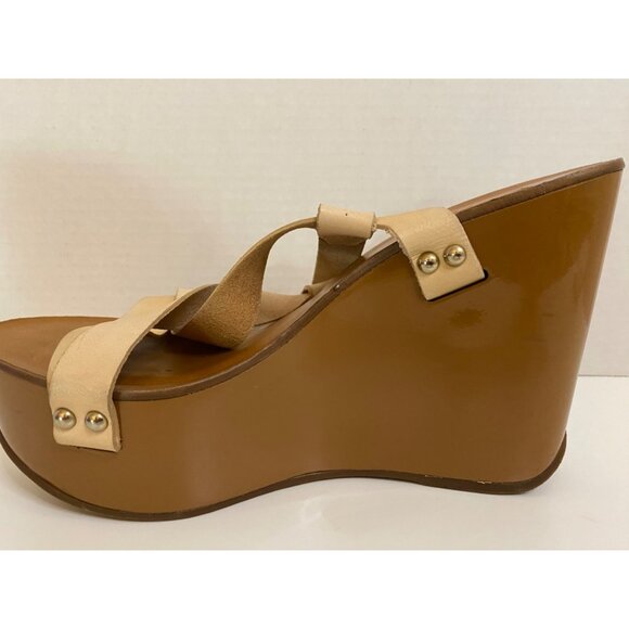 Arezzo Brazilian Studded Platform Wedges Women EU 39 US 8 Leather Strappy Sandal - Picture 13 of 14